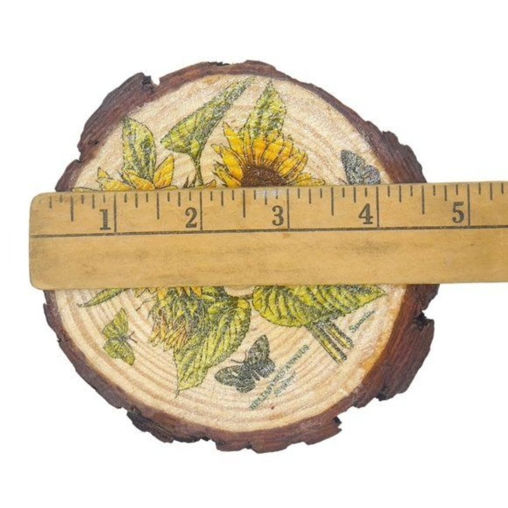 Wood Coasters Decoupaged Art with Yellow Sunflowers and Vintage Truck Napkins - Picture 5 of 12